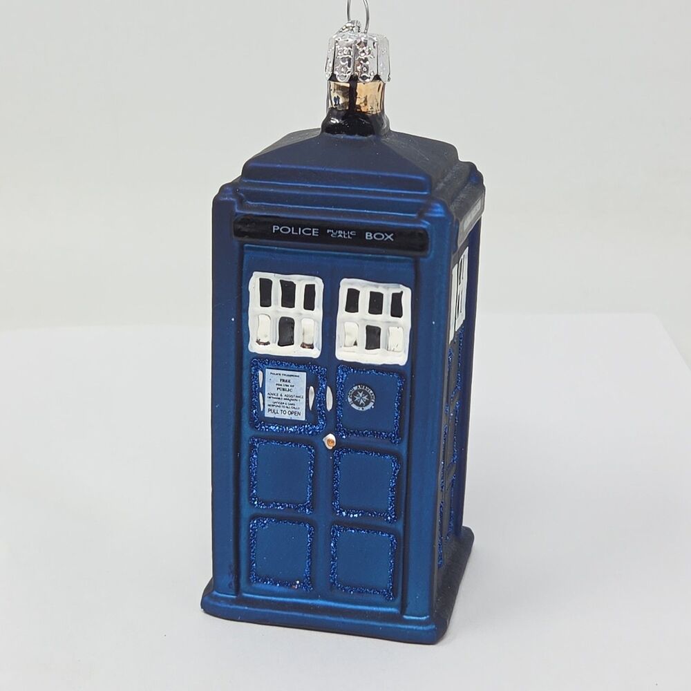 Kurt Adler Doctor Who TARDIS Glass Figural Christmas Ornament Phone Booth 4.25"